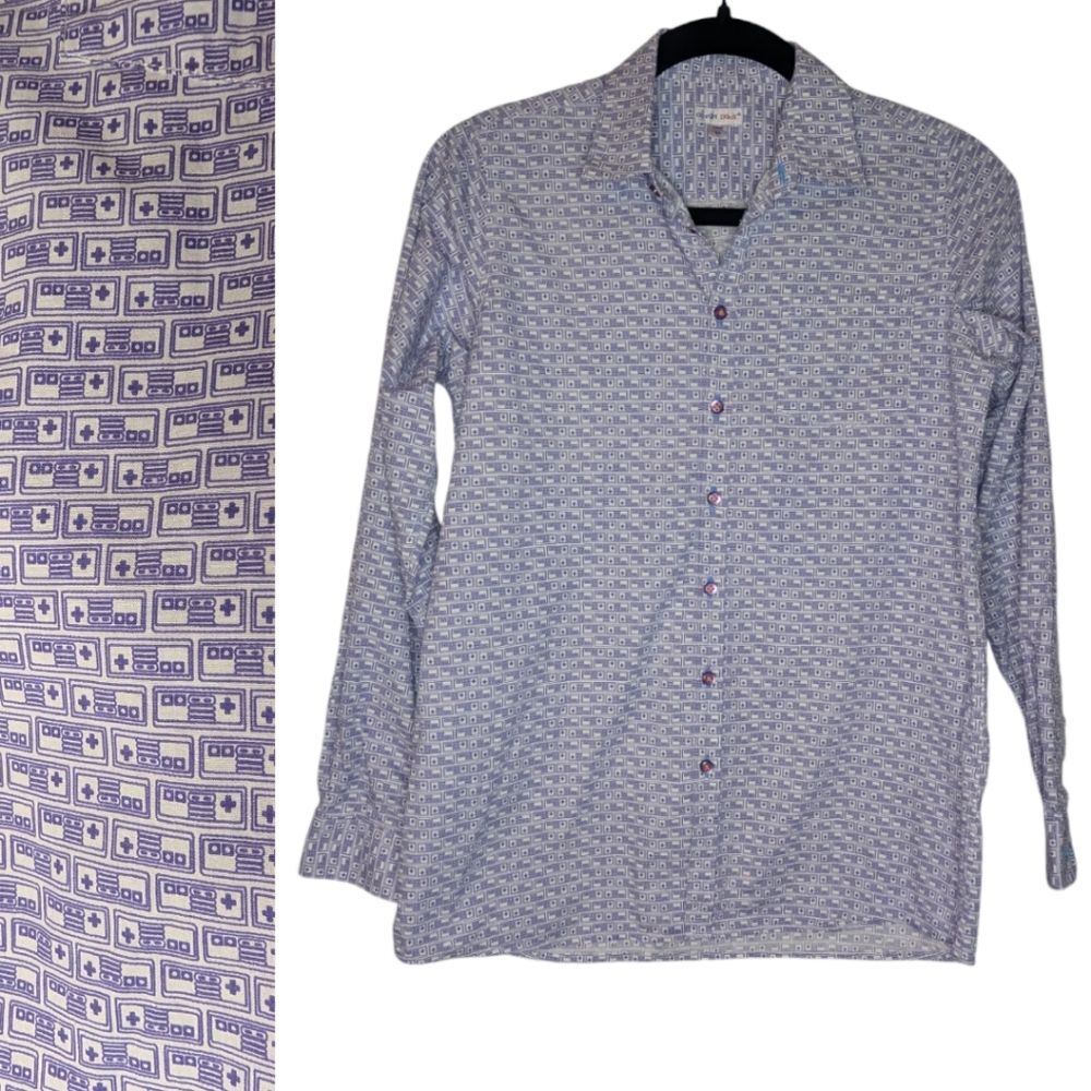 Junior's Coton Doux Nintendo Controller Button Up Shirt, Size 14 ANS